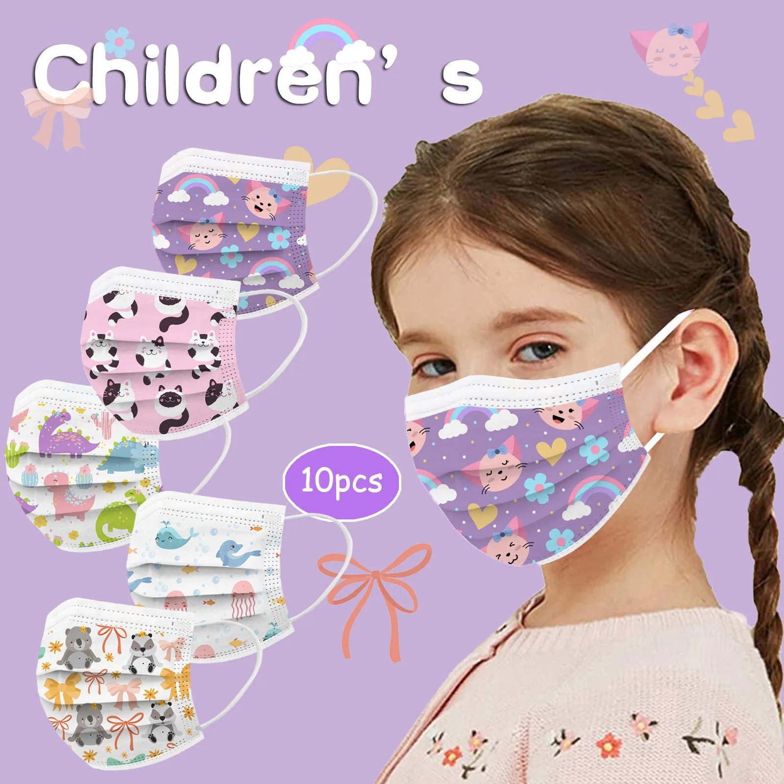 Disposable Cartoon Kids Mask 10pc 3 Layer Filter Hygiene Thicken Children's Face Mouth Mask Earloop Halloween disposable face mask