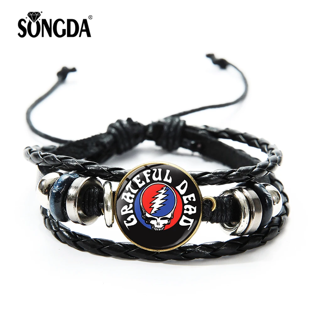 SONGDA Grateful Dead группа кожаный плетеный браслет Америка знаменитая рок-группа знак Wristhand сувенир ювелирные изделия для любителей музыки
