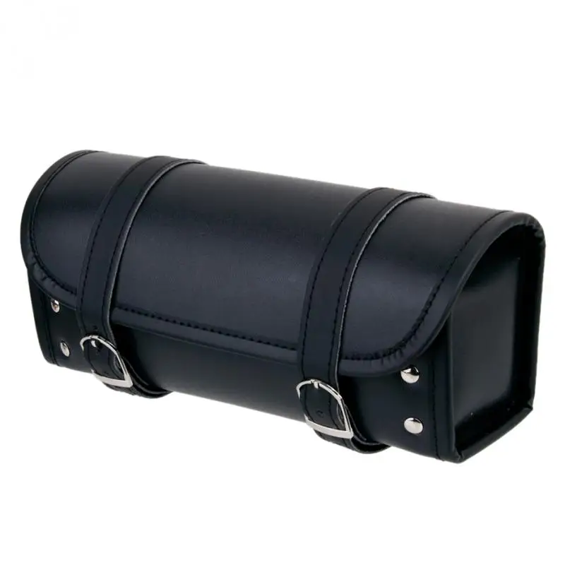 Black Motorcycle Pannier Waterproof Saddle Bag PU Leather Roll Tool Pouch