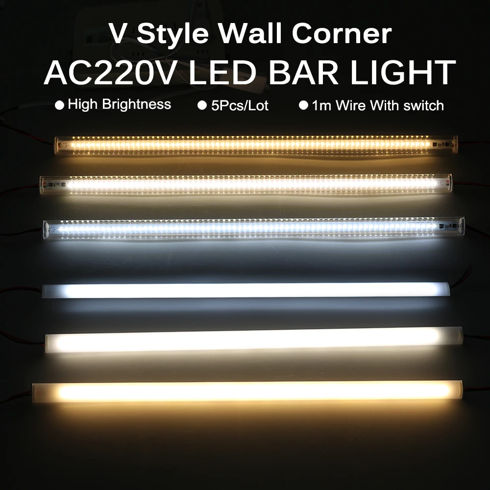 Barra a LED a forma di V 220V 50cm 72LED angolo a parete tubi a LED cucina sotto la luce dell'armadio 1-6 pezzi Set