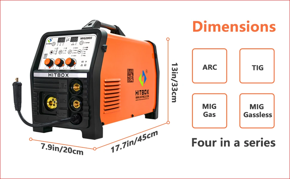 Equipo de soldadura HITBOX MIG de acero inoxidable de 220V MIG ARC TIG MIG200, DC funcional, sin gas