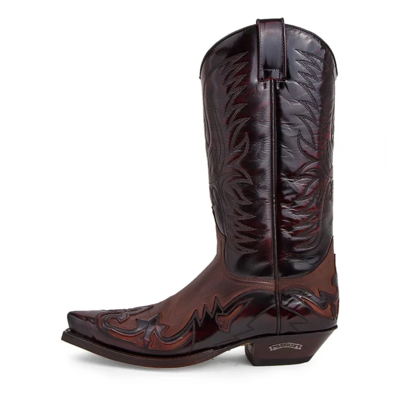 Botas de piel sintética bordadas con relieve para hombre, botines a la moda, de tacón cubano puntiagudo clásico, color rojo y marrón, estilo vaquero, a la moda, modelo BootsHL263