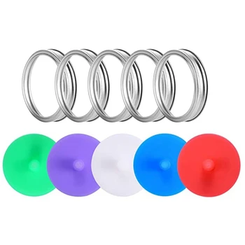 

5 Sets of Water-Free Airlock Fermentation Cover Set, Used for Wide-Mouth Mason Jars, for Sauerkraut