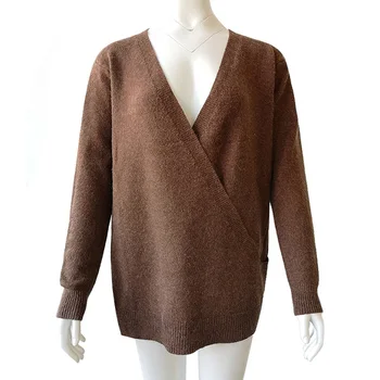 

2020 Europe And America Autumn And Winter Winter Sweater V-neck Rabbit Velvet Stitching Cross Knitted Women Pullovers 66804