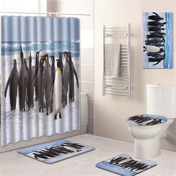 

Seaside Landscape Image Shower Curtain Bathroom Mat Toilet Cover Mat Non-Slip Household Mat Kitchen Pad Five-Piece Set