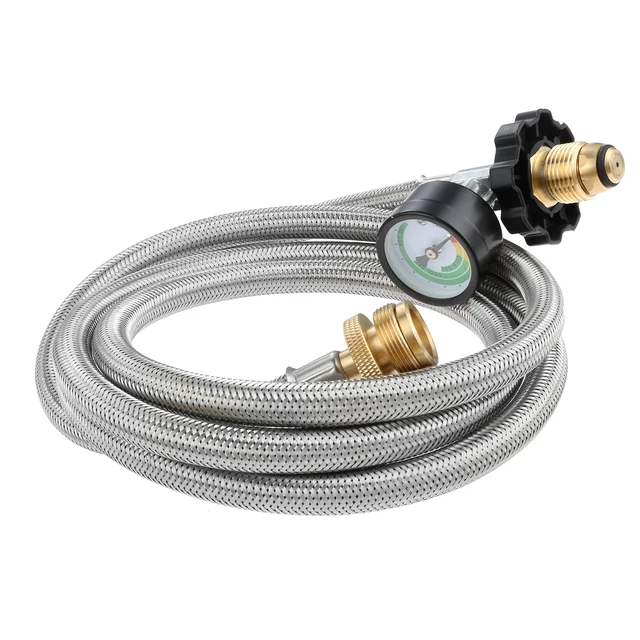 6Ft Fonott Propán Tömlő + Mérőmérőhenger Szál Rozsdamentes Acél Cga600 Kimenet Acme Nut Qcc1 1-5-40 Konverter Kályha - Image 6