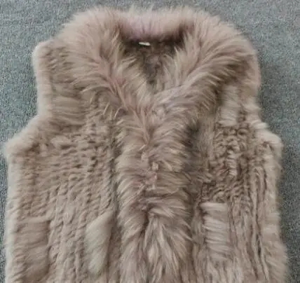 light khaki Вязаный жилет из кроличьего меха, жилетка без рукавов, жилетка с карманом, натуральный коричневый/серый/черный - Цвет: light khaki