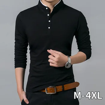 

T-Shirt Men Cotton T Shirt Full Sleeve tshirt Men Solid Color T-shirts tops&tees Mandarin Collar Long Shirt