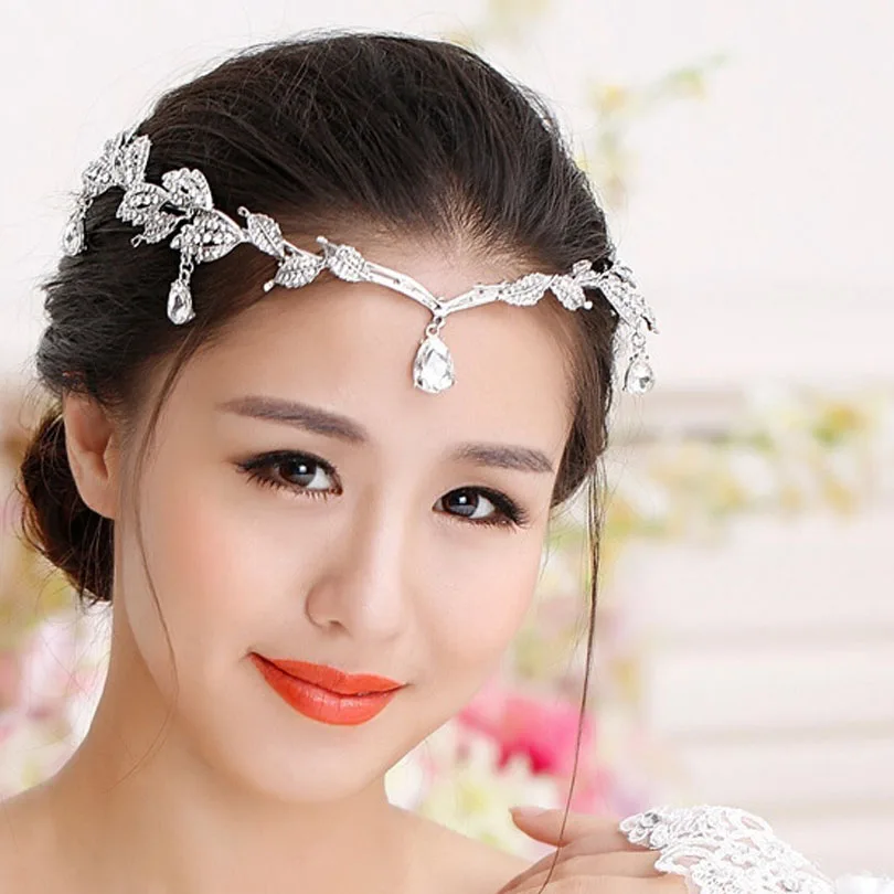 Rhinestone Rose Gold Silver Gold Wedding Bridal Forehead Head Chain Headdress Crystal Pendant Bride Tiara Wedding Hair Jewelry