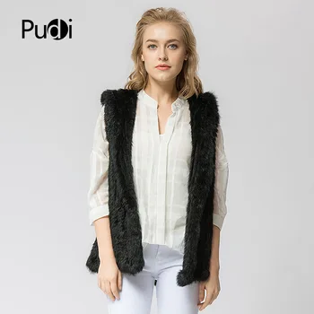 

VR011 Knitted knit new real rabbit fur vets overcoat winter jacket women warm genuine fur vest with hood