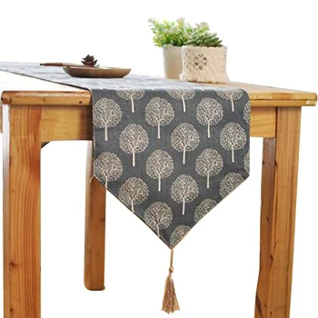 

Rustic Tree Table Runner Cotton Linen Pattern Washable Floral Tree Table Runner