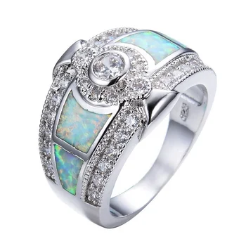 

FDLK Fashion Women Zinc Alloy White Fire Opal & Crystal Ring Marriage Engagement Jewelry Ring Size 5-12