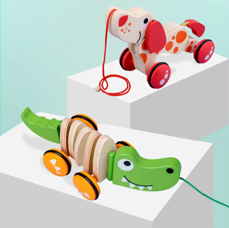 Walk-A-Long Croc Dog малыш деревянная тянущаяся вдоль игрушка детский тянущийся щенок