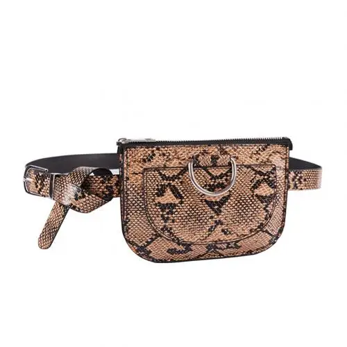 Tan Women Snake Skin Print Zipper Faux Leather Belt Chest Bag - Цвет: Tan