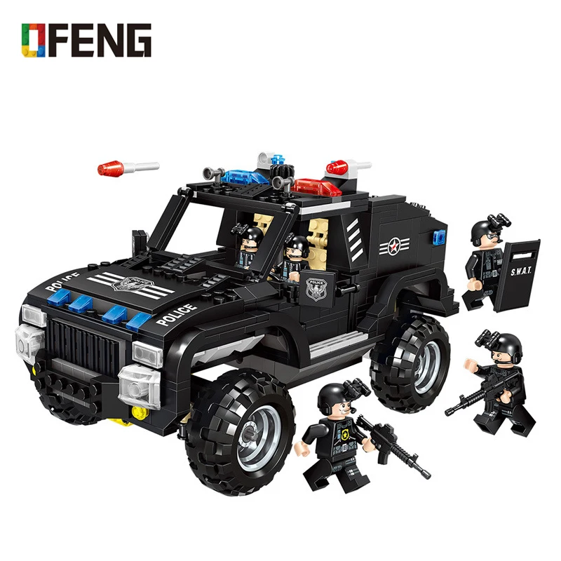 

City compatible Police SWAT Figure Bricks armoured Vehicle car truck assembled Building Blocks Kits toys for Children boy gift