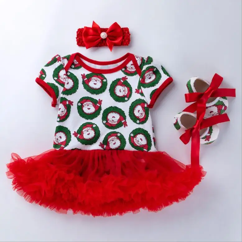 Infant Christmas Clothes 3pcs Sets Short Sleeves Baby Girls Clothes Newborn Rompers+Headband+Shoes New Year Gift Party Costumes - Цвет: Z471 short sleeves