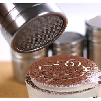 

Stainless Steel Powder Barrel ABS Plastic Coffee Cocoa Sugar Powder Screen Cup Cover Environment Rotary Uniform Powder Spreader