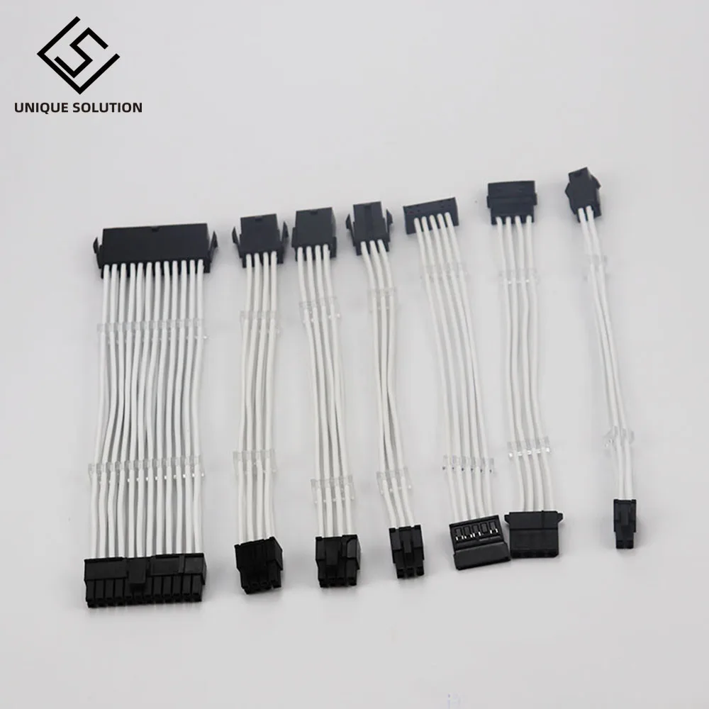 Basic Extension Cable Kit; 1Pcs Atx 24Pin Eps 4+4Pin Pci-E 8Pin Pci-E 6Pin Power Extension Cable 18AWG Wire Computer connectors