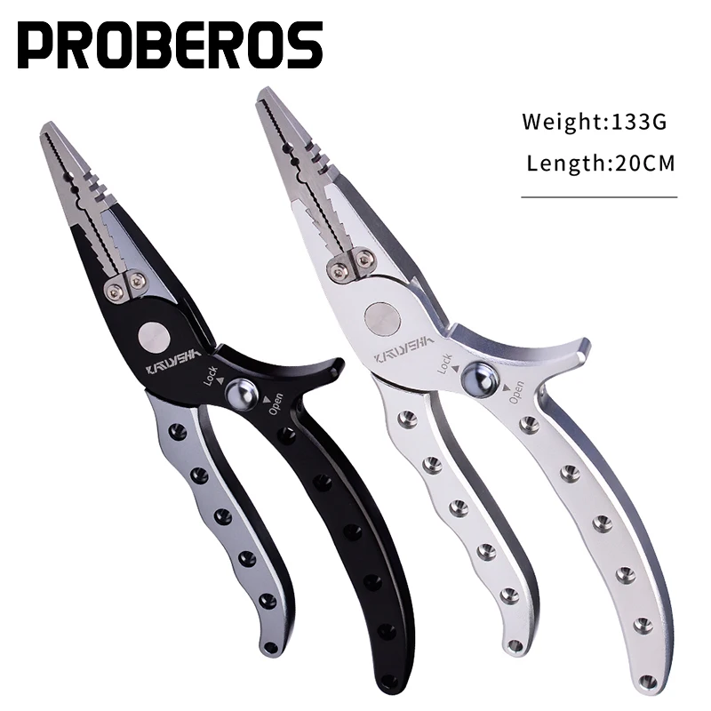 

PROBEROS Aluminum Alloy Pliers 133g-20cm Fishing Scissors Lure Line Cutter Hook Remover Split Ring Opener Tool Equipment Tackle