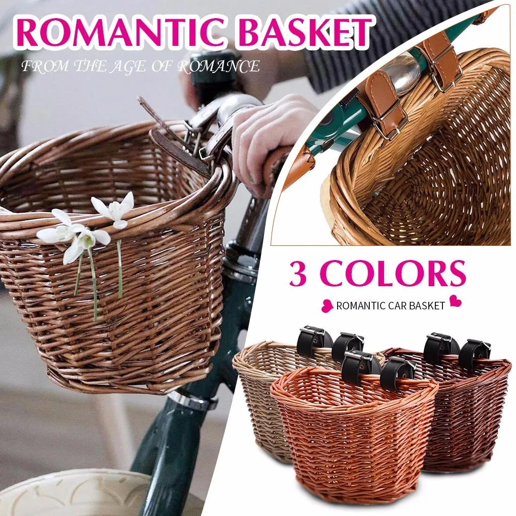 Wicker D-Shaped Bike Basket Portable Hand-Woven Shopping Folk Craftsmans Vegetable Protection Front | Спорт и развлечения