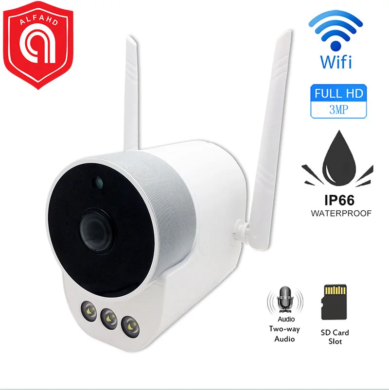 

3MP IP Camera Outdoor WiFi Camera H.265 Waterproof IR Night Vision Security CCTV Camera Two Way Audio Double Antenna