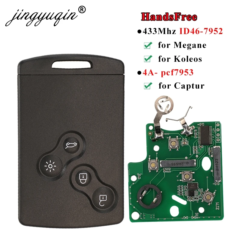 

jingyuqin 5pcs Keyless Remote Key Card For Renault Megane Fluence Laguna Scenic Clio Captur Koleos 433MHz ID46-PCF7952/4A-7953