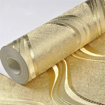 

Waterproof Luxury Foil Silver / Gold Metallic Wallpaper for Walls Roll Metal Silver Geometric Striped Modern Wallpaper