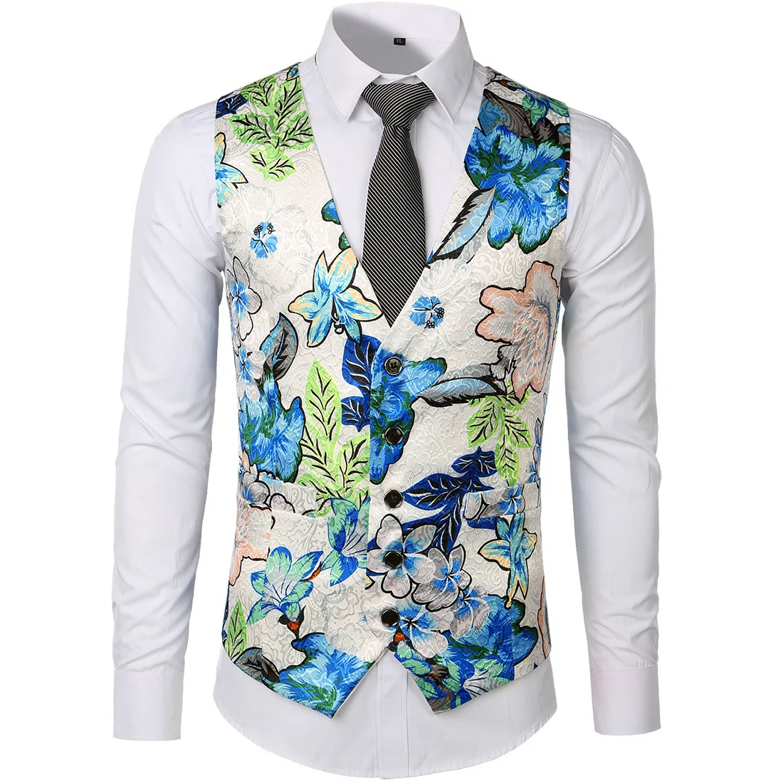 

Fashion Jacquard Printed Cartoon Waistcoat Single Row Five-Button Design Decorative Pattern Waistcoat Sv04