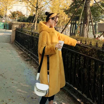 

BJYL Oversized Winter Faux Fur Coat Women Long Warm Faux Fur Jacket Coat Hoodies Loose Winter Coat Thick Casual Solid Color Coat