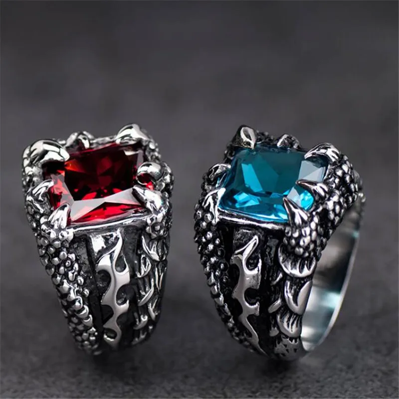 Creative Dragon Claw Crystal Ring for Men Cool Biker Punk Rock Rap Rings For Male Necessary Accessories For Nightclubs&Bars