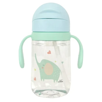 

420ML Children Milk Feeding Bottles Cute Cartoon Pattern Learning Drinking Bottle with Straw Portable Leak-Proof Strape Bottle