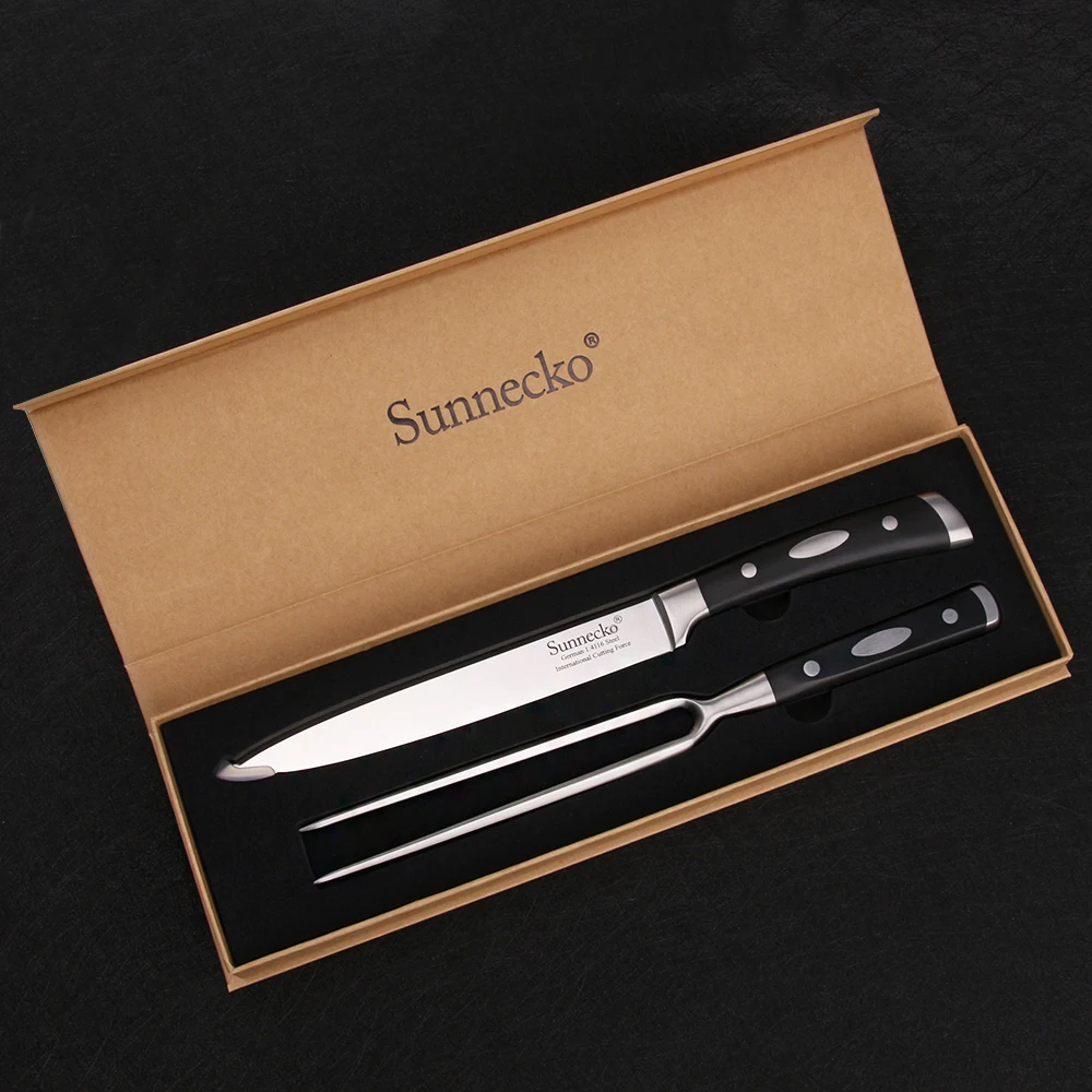 SUNNECKO Премиум 8," нож шеф-повара+ точилка, немецкие 1,4116 стальные лезвия, ABS ручка, острые кухонные ножи для резки мяса, нож для нарезки+ вилка