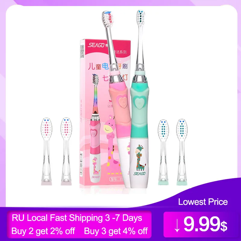 Seago Children's Electric Toothbrush LED Light Smart Reminder Replacement Nozzles Battery Supply Sonic Toothbrush for 3 Years+ Seago Children's Electric Toothbrush LED Light Smart Reminder Replacement Nozzles Battery Supply Sonic Toothbrush for 3 Years+