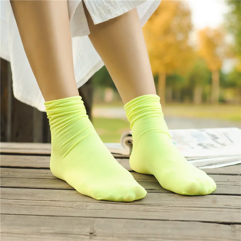 

Pure Cotton Retro Double Needle Candy Color Vertical Bar Girls Short Socks New Fashion Girls Edge-rolled Pile up Short Socks