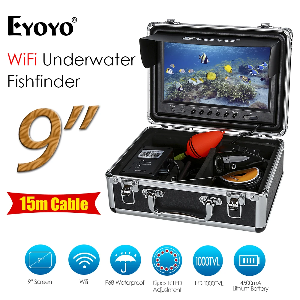 HD 9"LCD 20M 1000tvl Underwater Fishing Video Camera Kit  Wifi Wireless Function 