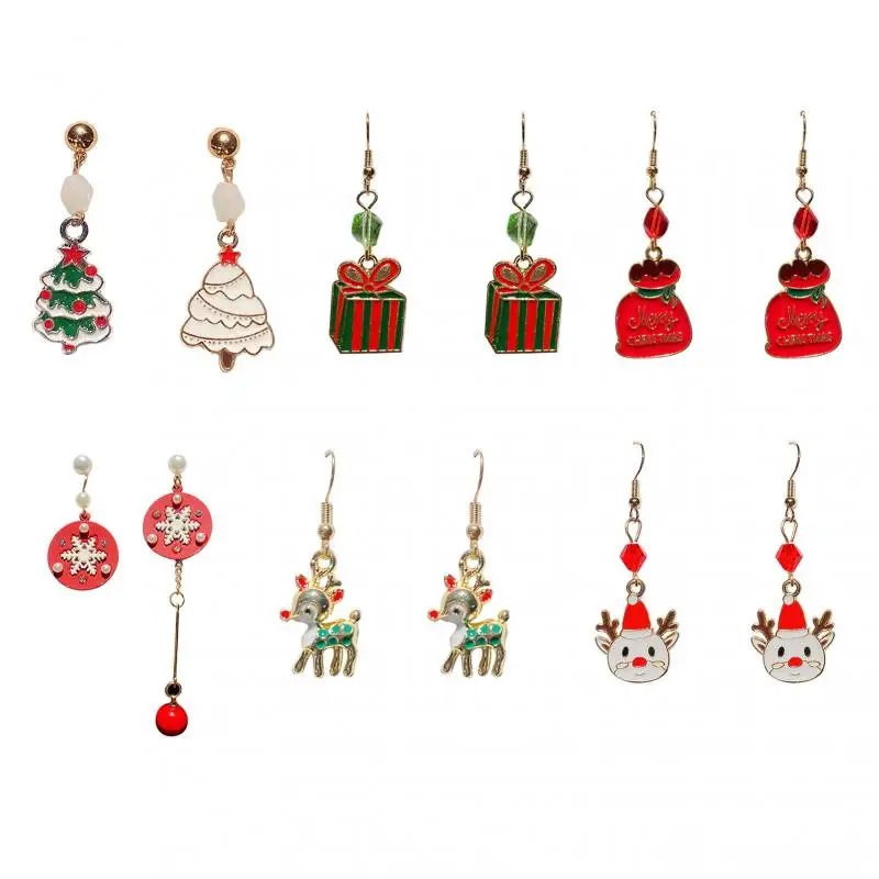 Christmas Earrings 2pcs Jewelry Accessories Cute Santa Claus Snowman Tree Bell Christmas Gifts For Women Girls Kids 1