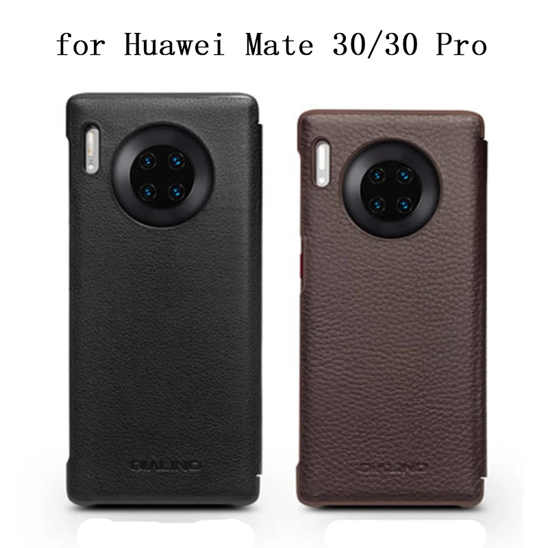 QIALINO Smart Phone Case for Huawei Mate 30 Pro Case Genuine Leather Cover Window View Skin for Huawei Mate 30 Mate30 Flip Shell
