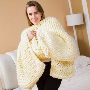 

Nordic Hand Chunky Wool Knitted Blanket Bulky Knitting Throw Blankets Home Textile Warm Chunky Knit Blanket Bulky Sofa Throw