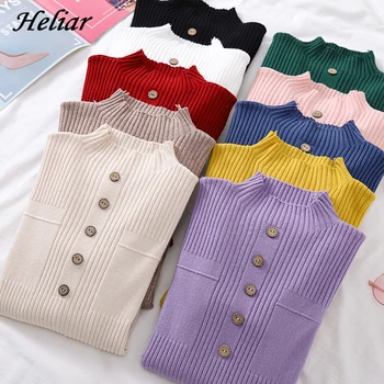 

Heliar Women Buttoned Up Autumn Sweater Female Fall Round Neck Sweater Autumn Winter Underwear Elastic Knitting Pullovers 2019