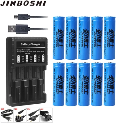 10X B and Charger 10 шт. 3,7 в 1600 мАч 18650 литиевая Перезаряжаемые Li-Ion Батарея+ 1 шт. 18650 16340 14500 Зарядное устройство для фонарик батареи - Цвет: 10X B and Charger