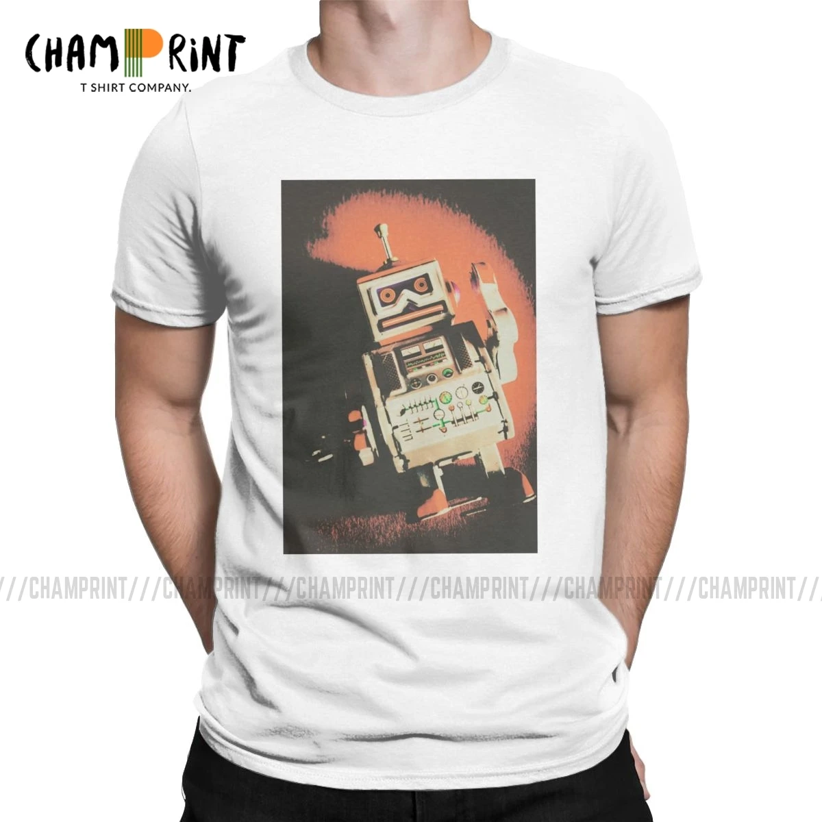 Мужская футболка с коротким замыканием на Android Винтажная круглым вырезом в стиле