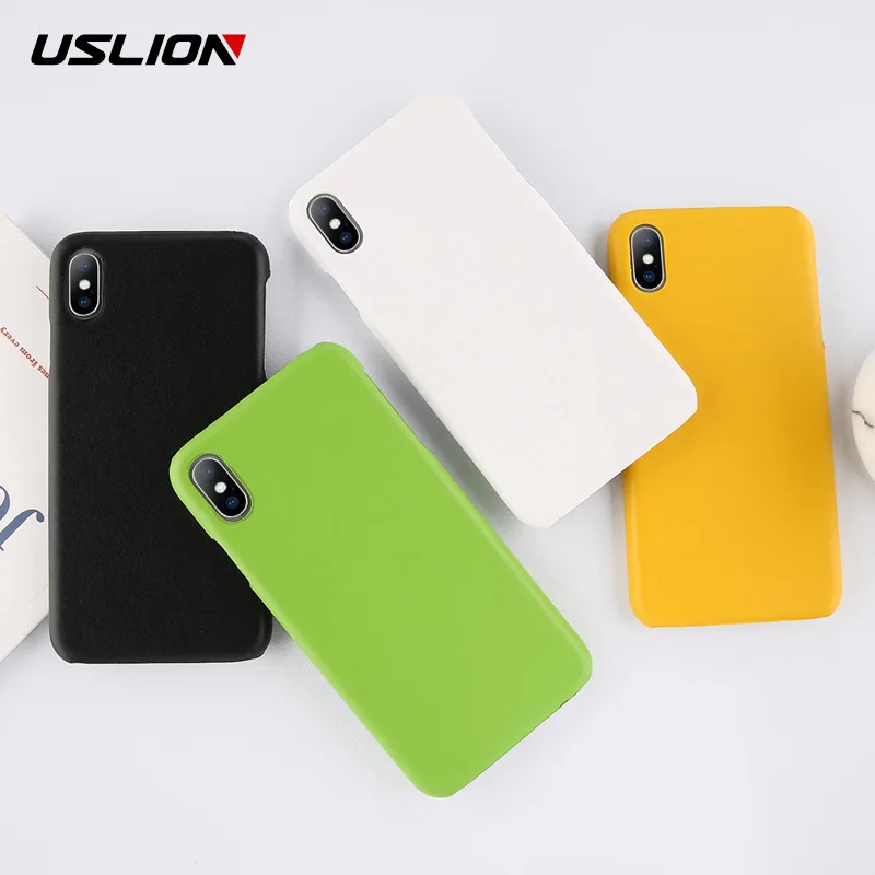 

USLION Candy Color Litchi Grain Phone Case For iPhone X XS XR Xs Max Ultra Thin Hard PC Back Cover For iPhone 6 6s 7 8 Plus