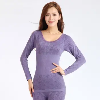 

Women Winter Thermal Underwear High Elasticity O-Neck Top Long Johns Pajama Set Long Sets For Women Warm Clothing