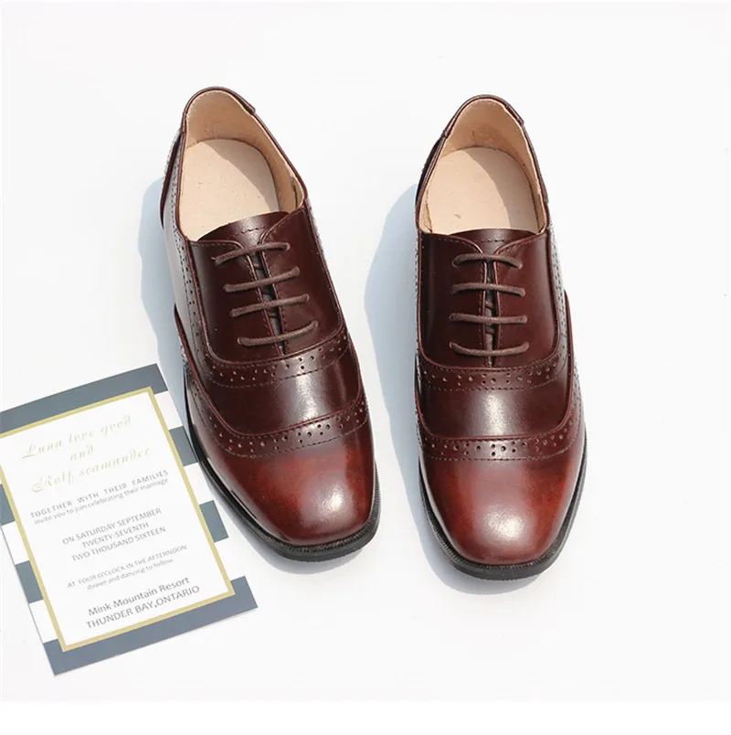 Handmade Big Size 32-42 Women Oxfords Shoes Vintage Genuine Leather Brogues Oxford Shoes For Woman British Carved Ladies Oxfords (16)