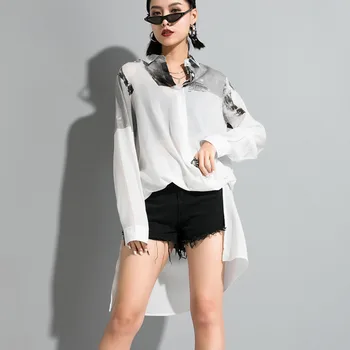 

XUXI South Korea Fashion In 2020, Popular For The Long Body Abnormal Black And White Shirt Black Skirt FZ0972