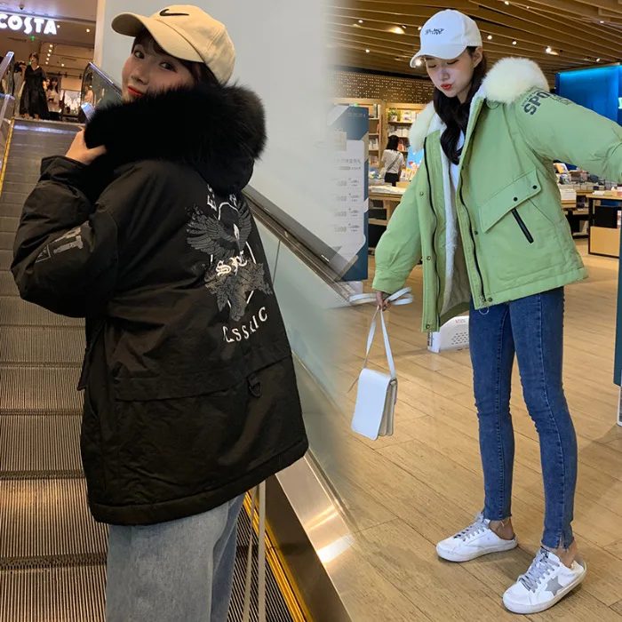 

Dongdaemun 2019 Autumn And Winter New Style down Jacket Cotton-padded Clothes Women's Lining Lambs Wool Printed Letter Loose-Fit