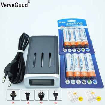

VerveGuud Smart Intelligent LCD Display Battery Charger Charge For AA/AAA NiCd NiMh Battery + 8Pcs AA Rechargeable Batteries