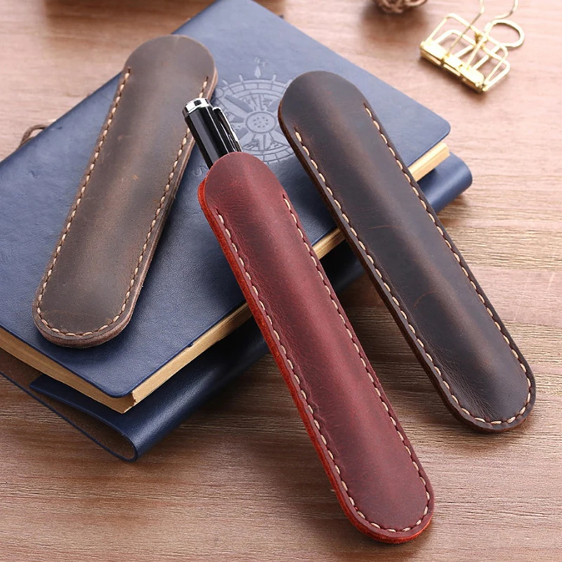 Handmade Genuine Leather Pencil Bag Fountain Pen Case Holder Vintage Retro Style Accessories For Travel Journal | Канцтовары для