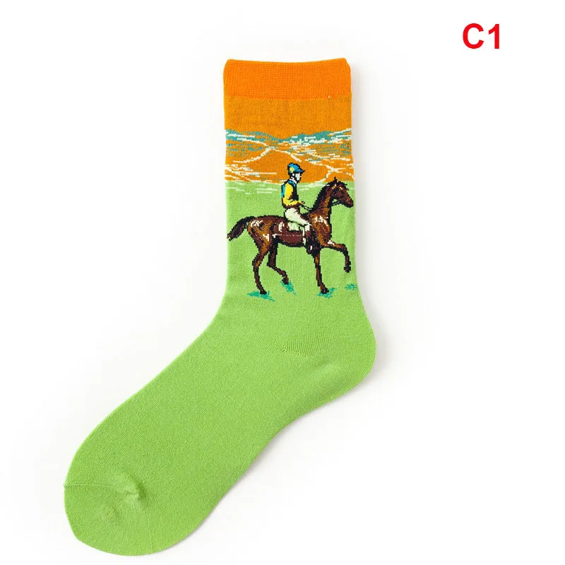 GUIME HOUSE, осенние и зимние мужские хлопковые носки, мужские носки в стиле ретро, абстрактный мир, картина маслом, Звездные счастливые смешные носки для мужчин - Цвет: C 1