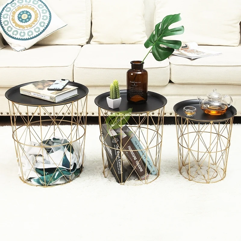  Simple Mini Tea Table Metal Living Room Bedroom Dirty Laundry Basket Light Luxury Small Round Table - 4000558567592